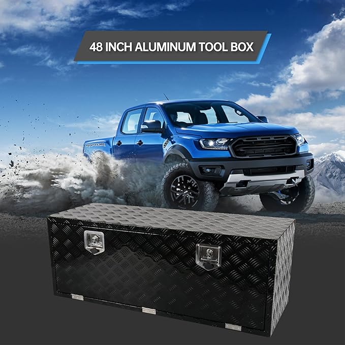 48 Inch Underbody Tool Boxes, Aluminum Heavy Duty Under Body Toolbox for Truck, Black (48''*18''*18'')