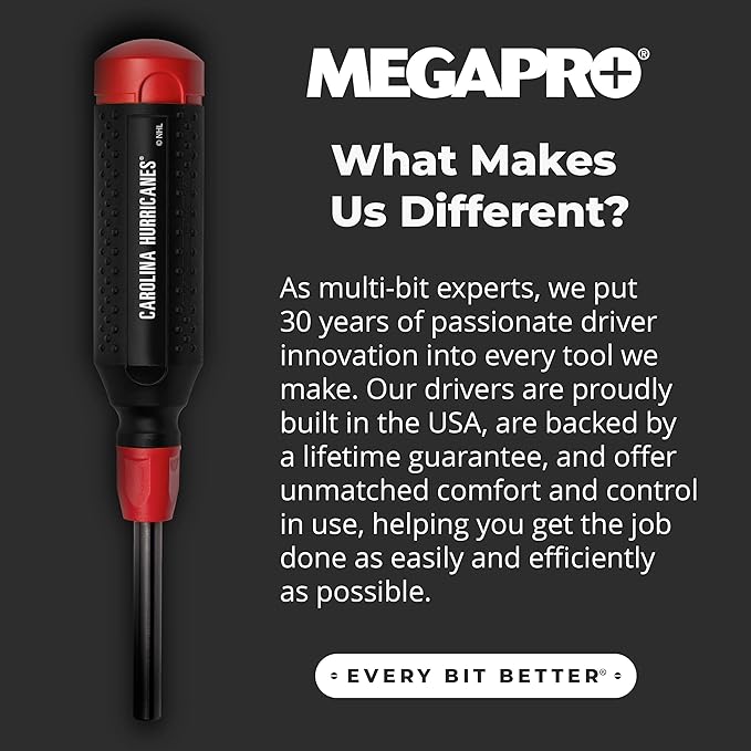 MEGAPRO짰 NHL짰 Team Edition Multi-bit Screwdriver | Officially Licensed NHL짰 Gear | Durable, Ergonomic, Pro-Grade Screwdriver (Carolina Hurricanes짰)