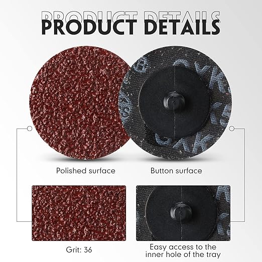 Newwiee 150 Pieces 2 Inch Sanding Discs 36 Grit Roll Lock Die Grinder Sanding Disc for Surface Prep Strip Grind Polish Finish Burr Rust Paint Removal Red