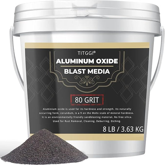 #80 Grit Aluminum Oxide Blast Media (8 LBS/3.6kg) - Premium Long-Lasting Sand Blasting Media, High Abrasive Force Sand Blaster Sand for Metal, Sandblasters, Blasting Cabinet, Blasting Guns - by TITGGI