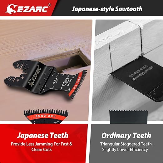 EZARC Japanese Tooth Oscillating Saw Blade, 5 PCS Arc Edge Oscillating Multitool Blades Clean Cut for Wood, Plastic