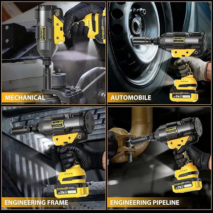 21V Cordless Impact Wrench - 1600Ft-lbs(2100N·m) Heavy Duty High Torque Brushless 3/4 Impact Gun with 2 x 4.0Ah Batteries & Fast Charger 3/4" to 1/2" Adapter & 5 Sockets for Car Industrial