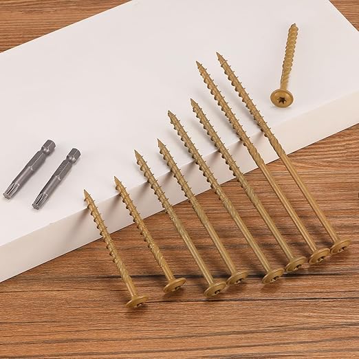 #14 x 2 Inch Lag Screws (496Pcs) 8lb. Structural Wood Screw, Bronze, Carbon Steel, Washer Head, Rust Resistant epoxy Coated, T30 Star Bit