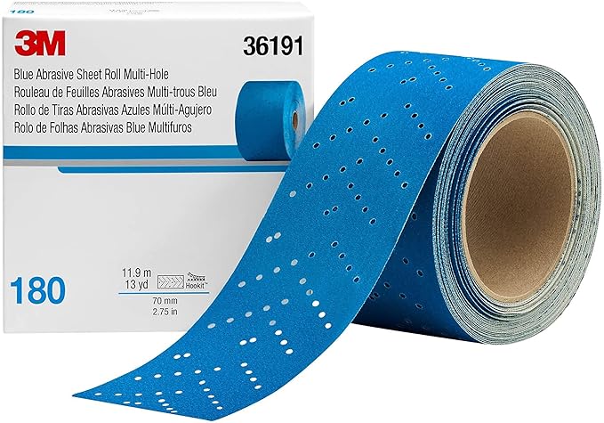 3M Hookit Blue Abrasive Sheet Roll, 36191, Multi-Hole, 2.75 in x 13 yd, 180+ Grade, Automotive Sanding Roll Sandpaper for Coating Removal, Body Repair, Auto Sanding