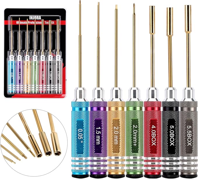 INJORA 7 PCS Colorful Hex Screwdriver Nut Driver & Phillips Screwdriver Tool Set, RC Car Tools Kit For 1/18 1/24 RC Mini Crawler Car SCX24 TRX4M FCX24