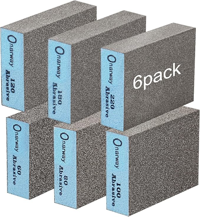 Onarway Sanding Blocks 6 Pack Wet and Dry Dual-use Sanding Sponges, Coarse and Fine - 60/80/100/120/180/220 Grits 6 Different Specifications, Washable and Reusable, Ideal for Wood Metal Wall Polish