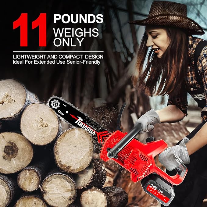 21V Cordless Power Chain Saw – 12 Inch Powerful Brushless Chainsaw for Wood Cutting, Tree Trimming & More! (Battery & Charger Included)