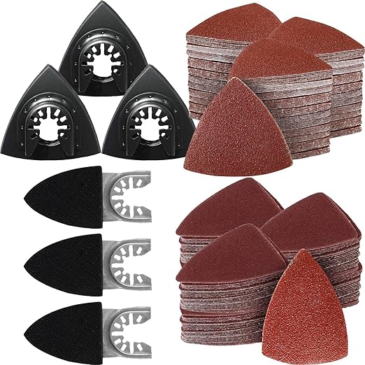 156Pcs Oscillating Tool Sanding Pad Kit, 3Pcs Multitool Sanding Pads and 3Pcs Finger Sanding Pad, 150Pcs Sandpaper, for Wood/Plaster Polish Sanding, & Other Surfaces, Compatible with Multiple Tools