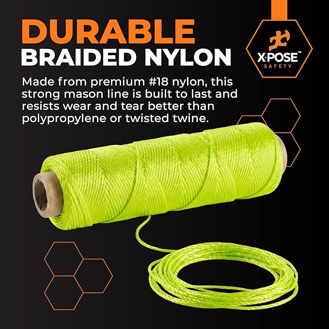 Xpose Safety Green Mason Line String ??#18 Braided Nylon Twine ??275 Ft Durable Construction Line for Masonry Tools, String Level, Landscaping, and Gardening Pack of 6
