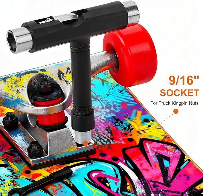 Skate Tools All-in-One, Skateboard T Tool, Tool Accessory with T-Type Allen Key and L-Type Phillips Head Wrench Screwdriver for Adjust Skateboards, Roller Skates, Longboards