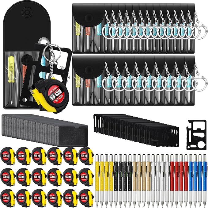 96 Pcs Mini Tape Screwdriver Keychain Set Valentine's Day Men Gifts Bulk Employee Appreciation Gift Bulk Multitool Pen Card for Adult Tool Party (Multicolor)