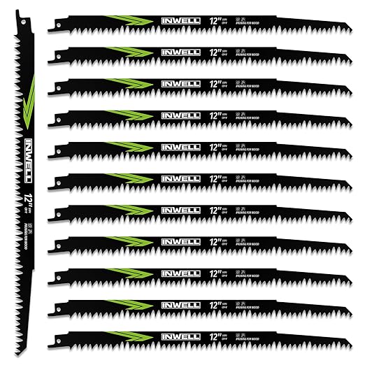 12-Inch Wood Pruning Reciprocating Saw Blades 12-Piece, 5TPI, Sawzall Blades Wood, CR-V Steel Universal Saw Blades Set with Storage Box