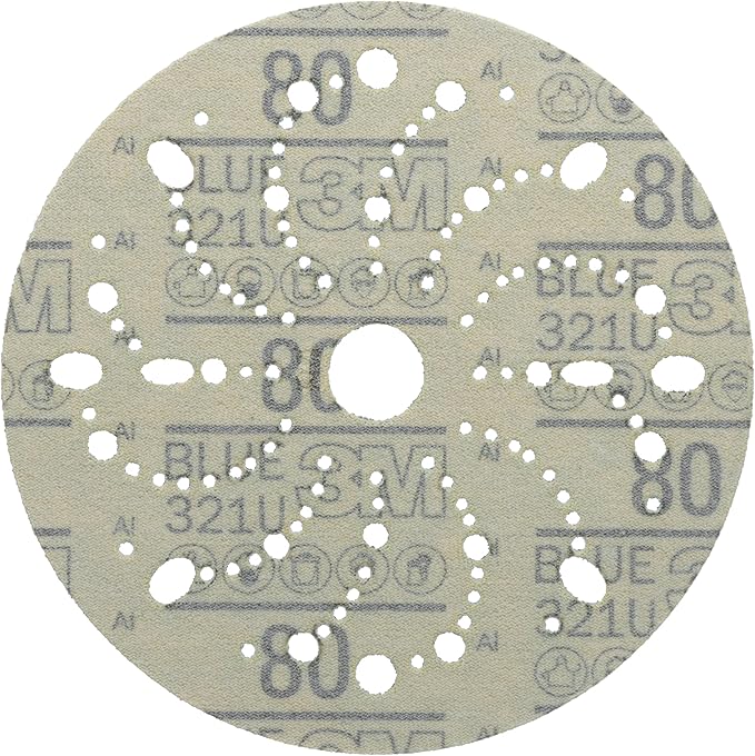 3m 3M-36172 Hookit Blue Abrasive Disc Multi-hole, 6, 80 Grade