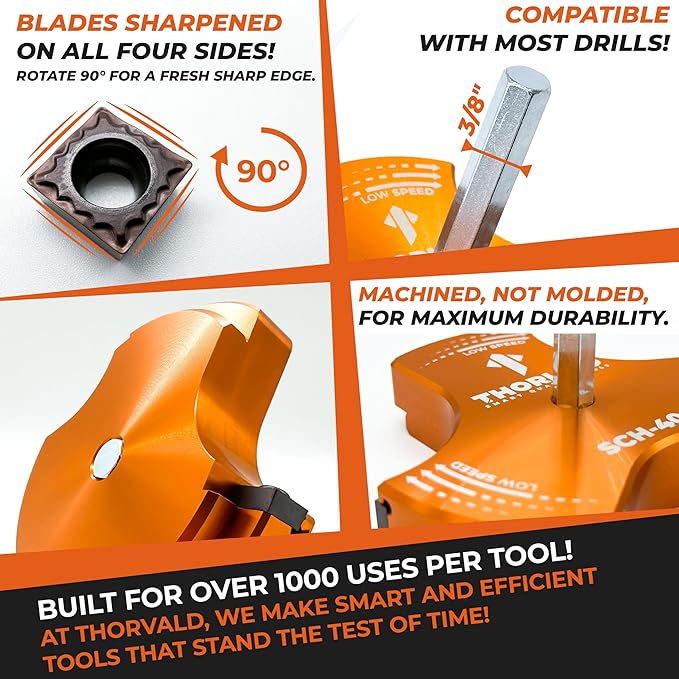 THORVALD PVC Pipe Reamer TriForce - with Tungsten Carbide Blades - Video Tutorial + User Guide - 3 Blades PVC Fitting Saver for Plumbing - Tool Size: 1-1/2″