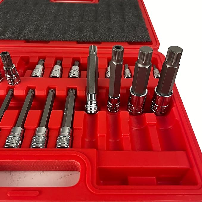 ATE Pro. USA - 24pc Long Spline & Short Spline Bit Socket Set S2 Steel XZN Triple Square 12-PT, European Style M4 - M18 Set