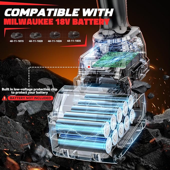 Cordless Impact Wrench 1/2" Compatible with Milwaukee 18v Battery, 750 Ft-lbs High Torque Impact Driver with 6Pcs Sockets & Storage Case, Impact Gun with 4-Speed & LED Light(Bare Tool)