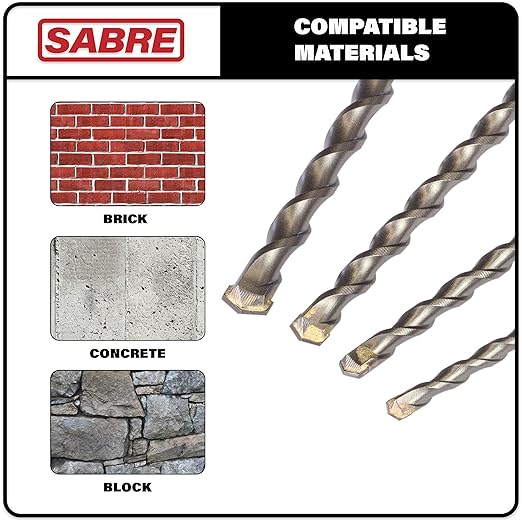8-Piece 12in SDS Plus Drill Bits for Brick, Stone, Concrete, 1/4in x 12in, 5/16in x 12in, 3/8in x 12in, 1/2in x 12in, 5/8in x 12in, 3/4in x 12in, 7/8in x 12in, 1in x 12in (12" 8-Piece Set)