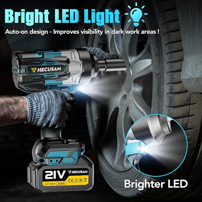 1/2" Cordless Impact Wrench, 1106Ft-lbs (1500N.m) Brushless Impact Gun, 2x4.0Ah Batteries, Max 4200RPM with Reverse Auto-Stop & LED Light for Car Truck Lug Nuts, Auto Repair, Industrial & DIY