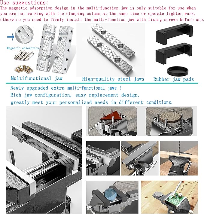 MYTEC Bench Vise or Table Vise, multifunctional jaw, multi-functional Combined Vise with Quick Adjustment, Universal Rotate 360째 Work Clamp-On Vise, 3.3" black