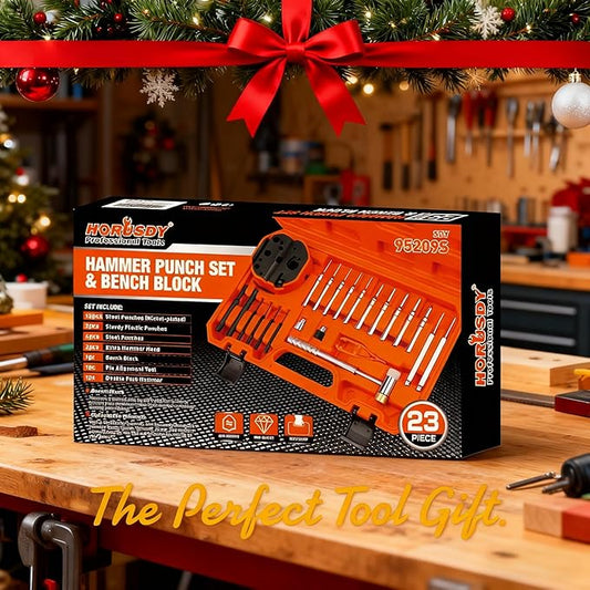HORUSDY 23-Piece Punch Set Roll Pin Punch Set and Hammer with Bench Block, Punch Tool Ideal for Maintenance