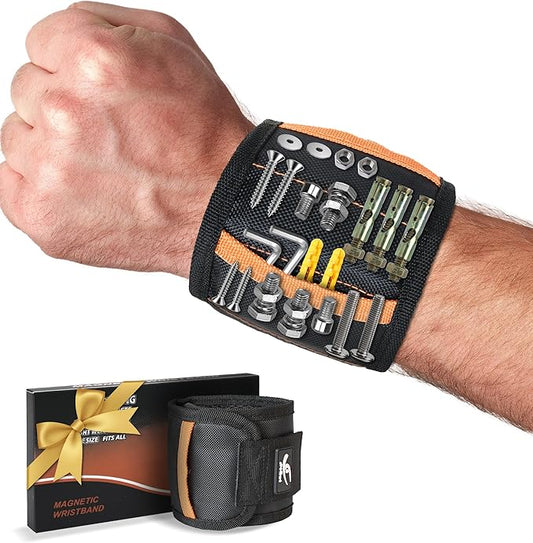 HiRui Magnetic Wristband for Tools ??Ultra-Strong 15 Neodymium Magnets Hold Screws, Nails & Bits, Dual Pockets ??Hands?멑ree for DIY, Home Repairs, Auto ??Gift?멢eady for Dad, Husband, Grandpa (Black)