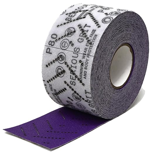 Serious Grit 80 Grit Hook & Loop Ceramic Sandpaper Roll - 70mm x 12m Multi-Hole Dustless Abrasive Roll for Automotive, Wood, and Metal Sanding - Ideal for Body Repair and Paint Preparation
