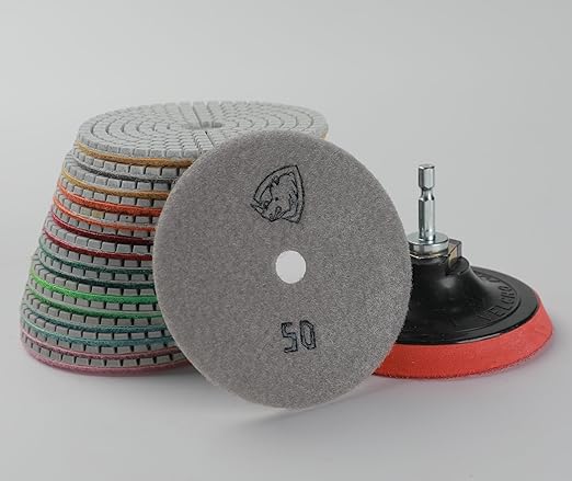 Diamond Polishing Pads 4 Inch Wet Dry Set 13 Pieces for Concrete Marble Quartz Stone Countertop Granite Polishing and Sanding disc Include 5/8"-11thread Backer pad and Drill Adapter