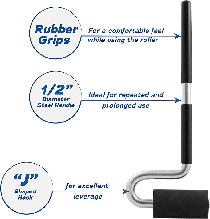 Long Handle J Roller with Thick Rubber Roller 1-1/2??in Diameter by 2-7/8??Wide For Veneers Laminate Wall Coverings and Edge Banding for Maximum Pressure Adhesion