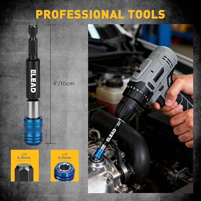 3-Piece 1/4" Quick Change Drill Bit Holder, 4-inch Hex Shank Bit Extension Set, CR-V Steel Quick-release Screwdriver Bits Holder with Storage Base