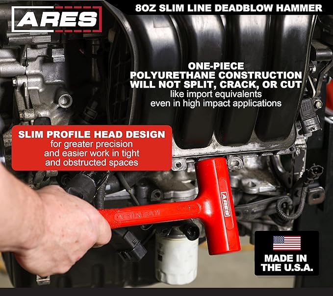 ARES 23049 – 8oz Slim Line Deadblow Hammer – Heavy Head Delivers Powerful Striking Force – Slim Profile Head Design for Greater Impact Accuracy - Made in USA