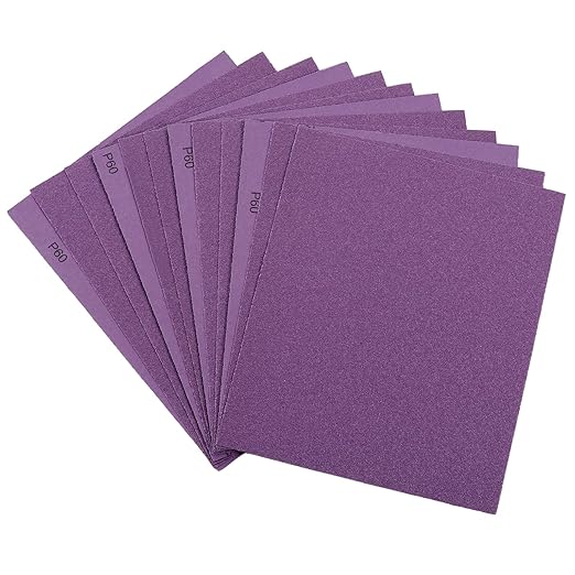 Sandpaper 60 Grit, Wet Dry Sanding Sheets 9 x 11 Inch, Advanced White Fused Alumina Abrasive Sander Paper for Wood Furniture Finishing, Metal Sanding, Automotive Polishing, Purple,12-Sheets