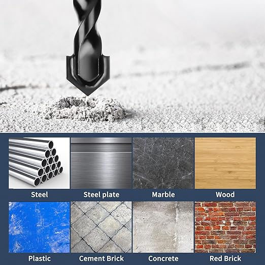 HPHOPE 10Pcs Masonry Drill Bits Set - Concrete Drill Bit Set for Tile, Brick, Glass, Plastic and Wood, Tungsten Carbide Tip Work with Ceramic Tile, Wall Mirror, Paver on Concrete or Brick Wall