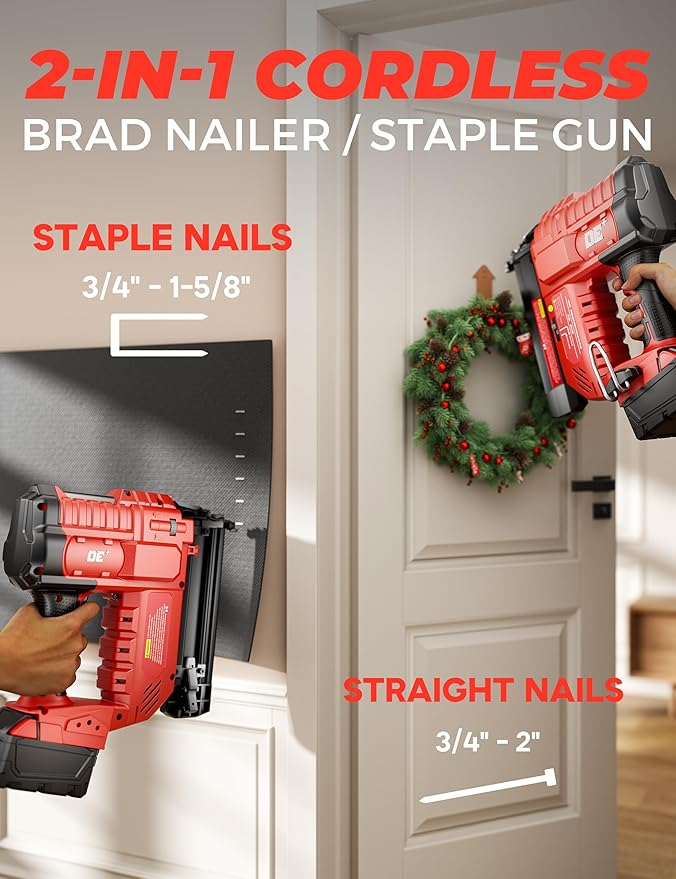 DeForce 18GA Cordless Brad Nailer, 2" Nail Gun for for Milwaukee 18V Battery(No Battery), 2 IN 1 Electric Stapler, 2026 Upgraded Tool-Free Jam Release, 2 Firing Mode, Adjustable Depth, 1000pcs Nails