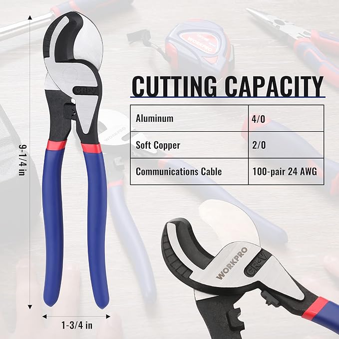 WORKPRO 9-1/4 inch High Leverage Cable Cutter, Heavy Duty Wire Cutter for Aluminum, Copper, Wire, and Communications Cable