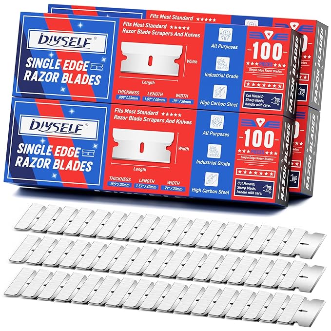 DIYSELF 400PCS Single Edge Razor Blades Heavy Duty, Razor Blades for Scraper, Single Edge Blades for Scraping, Flat Razor Blades Refills for Labels, Stickers, Decals, Paint from Glass and Stovetop