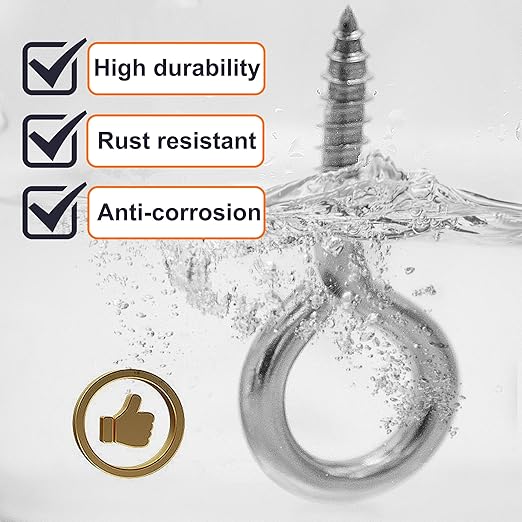 M6 10 Pcs 304 Stainless Steel Screws Eye,2.56 Inch Screw Self Tapping Eye,Load Bearing 200LB, Duty Eye Bolt for Wood Securing Cables Wire,Indoor & Outdoor Use (10, M6 2.56 Inch)