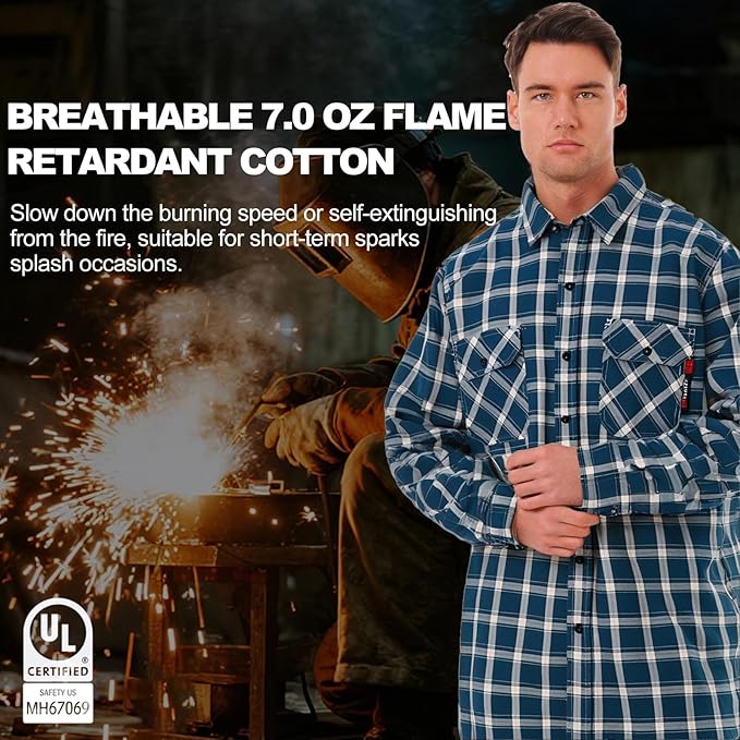 SKSAFETY 7oz FR Shirts for Men, Welding Shirt Hi Vis Flame Resistant 100% Cotton Fire Retardant Longsleeve Shirt CAT2
