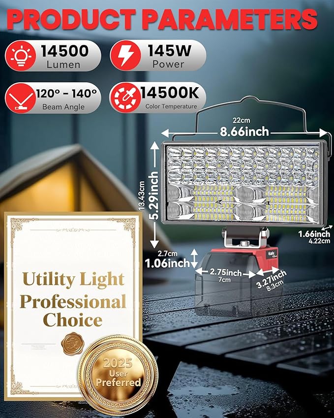Ecarke LED Work Light Compatible with Milwaukee 18V Battery, 7'' 145W Cordless Work Lights 14500 Lumens of Brightness Battery Light with Low Voltage Protection & Type-C & USB-A Charger Port