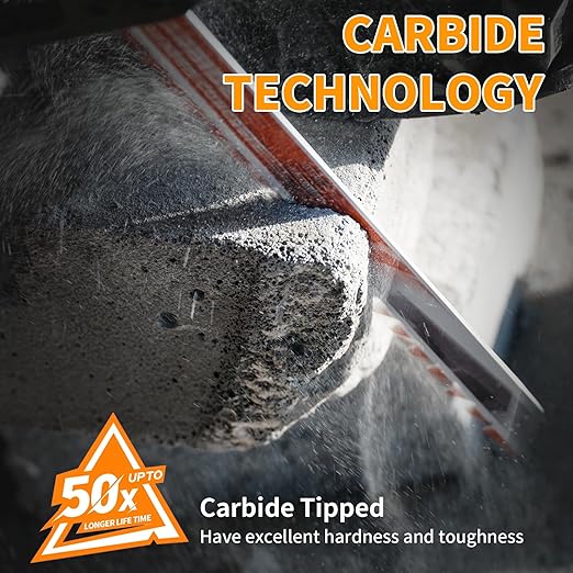 5 Pack Carbide Reciprocating Saw Blade Set, Premium Metal Blades Set for Nail Embedded Wood, Concrete, Heavy Metal, Cast Iron, Alloy Steel Cutting, Heavy-Duty for Demolition