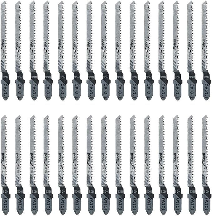 TAROSE 30-Piece T101AO 3-1/4 Inch 20 TPI Assorted T-Shank Scrolling Jig Saw Blades Set for Clean Cutting Wood