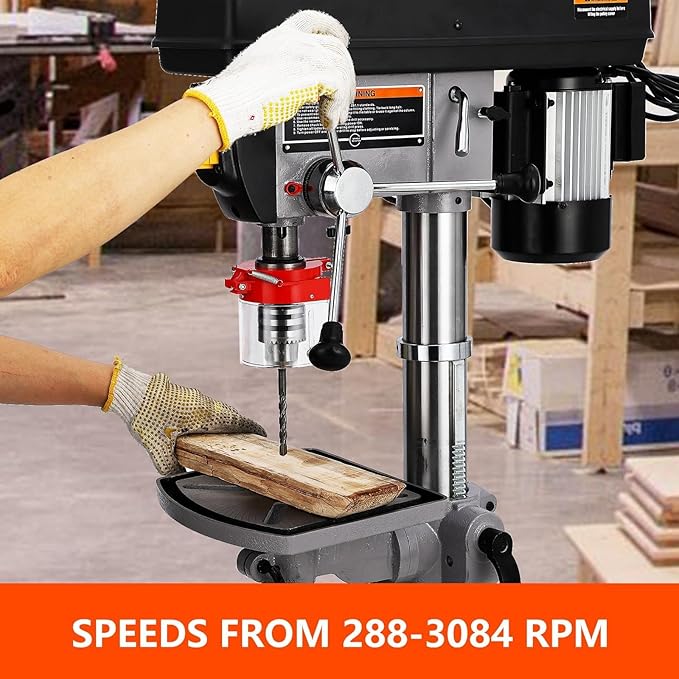 Powerful 13" Benchtop Drill Press with 7.5A Pure Copper Motor, Variable Speed Control from 288-3084 RPM, Excellent Durability, Tabletop Drilling Machine for Wood Metal