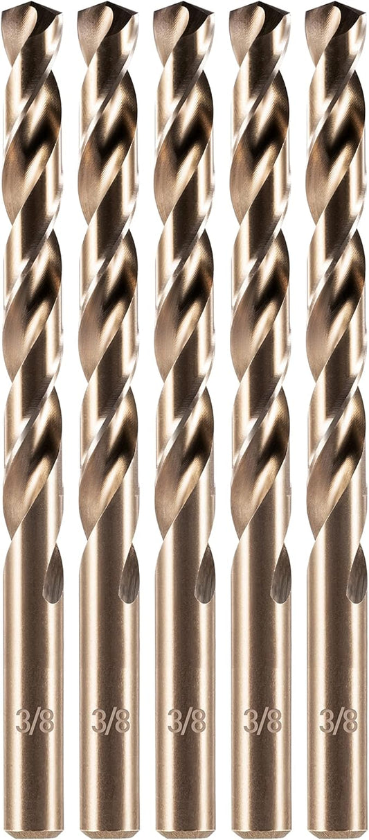 amoolo 3/8" Cobalt Drill Bit(5Pcs), M35 HSS Metal Drill Bit Set for Hard Metal, Stainless Steel, Cast Iron
