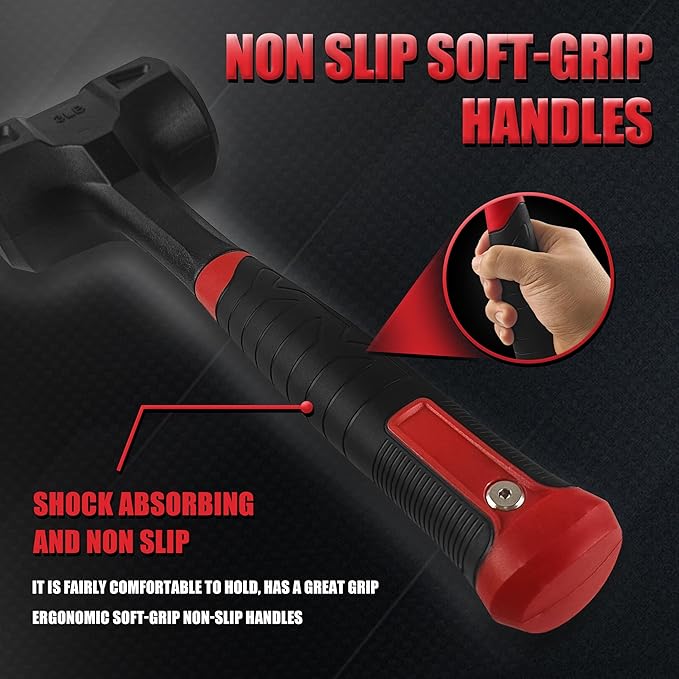 YIYITOOLS 3LB (48oz) Dead Blow Hammer, Heavy Duty One-Piece Forged Carbon Steel Construction, Steel Ball-Filled Head, Anti-Vibration Rubber Grip, Spark and Rebound Resistant, Ideal for DIY, Automotive