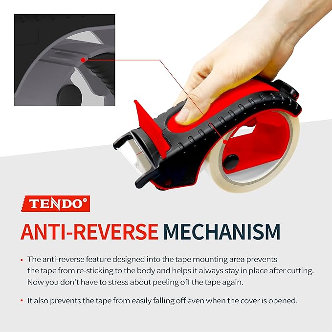 Heavy Duty Shipping Tape Dispenser: TENDO째 Essential Line ??Reusable, Replaceable, Eco-Friendly 2?쇺?Master Piece Dispenser for Pros with Patented 10째 Sloped Chromium Blades - P-2200 (4th Gen.)_Red