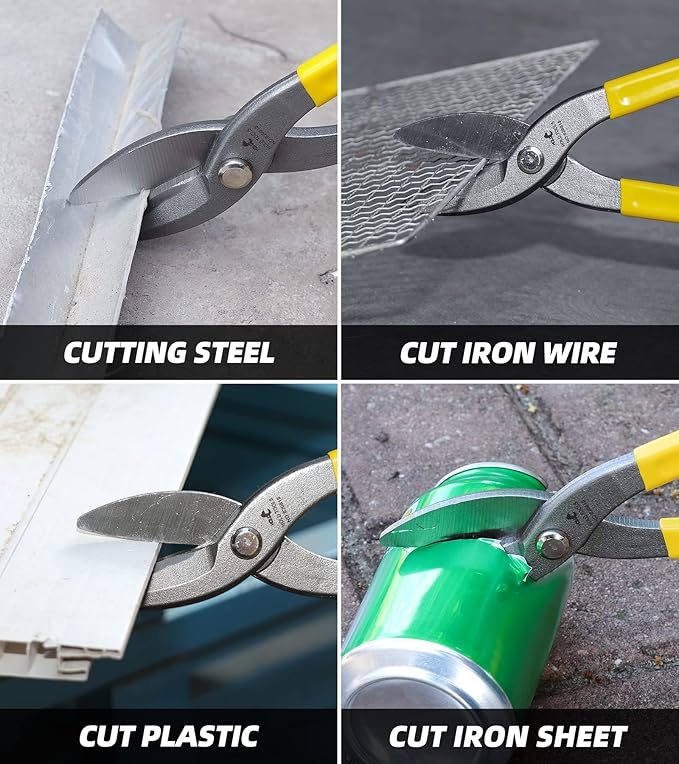 DOWELL 12??Tin Snips Metal Cutters with Flat Blade, with Comfortable Yellow Rubber Handle for DIY Handyman,Roofers, Mechanics, Homeowners
