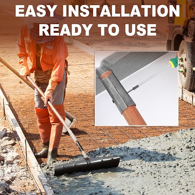 1 Pack 60 Inch Concrete Placer with 22 Inch Wide Steel Rake Head and Removable Wood Handle Concrete Rake Spreading Leveling Tool for Building Construction