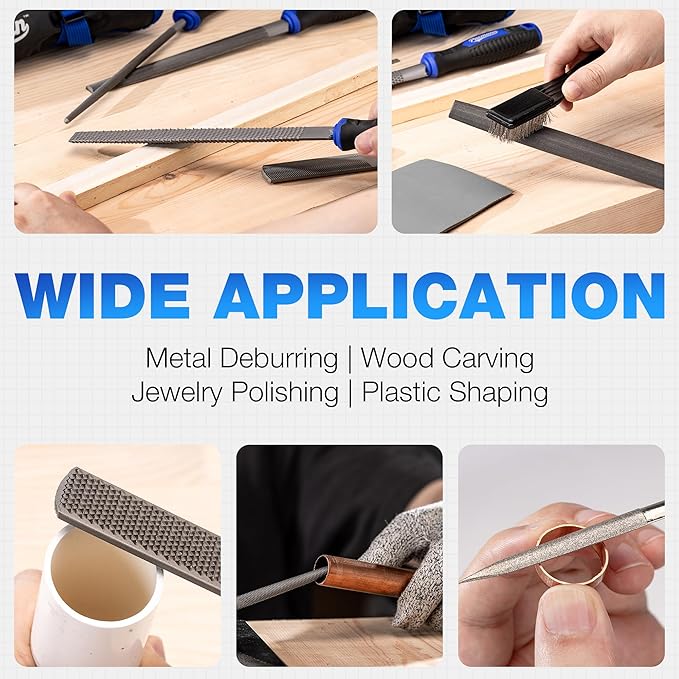 32PCS Metal File Set, Diamond Steel Needle Files, Wood Rasp, 4 Way Riffler File, Sandpapers, Wire Brush with Tool Bag for Metal, Wood, Plastic, Jewelry Carving, Polishing