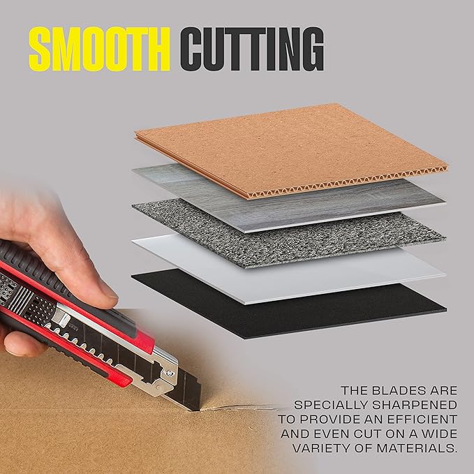 18mm Utility Knife Blades, 50 PCS | SK2H Blackened Steel | 3x Sharper & 5x More Durable Than SK5 | Fits All 18mm Utility Knives & Box Cutters