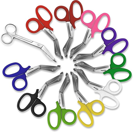 SURGICAL ONLINE 11 Pcs Set - Razor-Sharp EMT Trauma Shears + 5.5" Lister Bandage Scissor - Heavy Duty, Non-Stick Surface, Ergonomic Handle, Comfortable Grip, CE Certified. (Assorted Rainbow Colors)