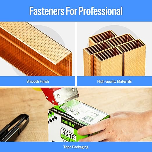 meite Carton Closing Staples 16 Gauge 1-3/8" Wide Crown 5/8" Leg Copper-Coated Carton Staples for Pneumatic or Manual Box Stapler Gun - Cardboard Closer Packaging (2,000PCS)